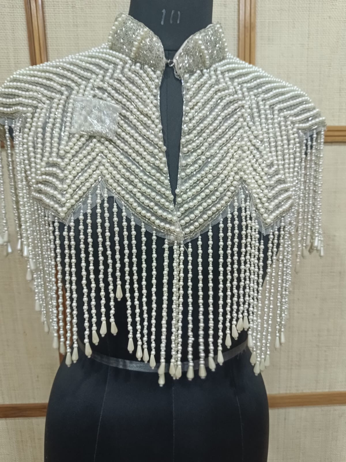 Pearl Blouse for Women – Short White Pearl Shrug Cape Poonchu for Party Wear | Pashloom™