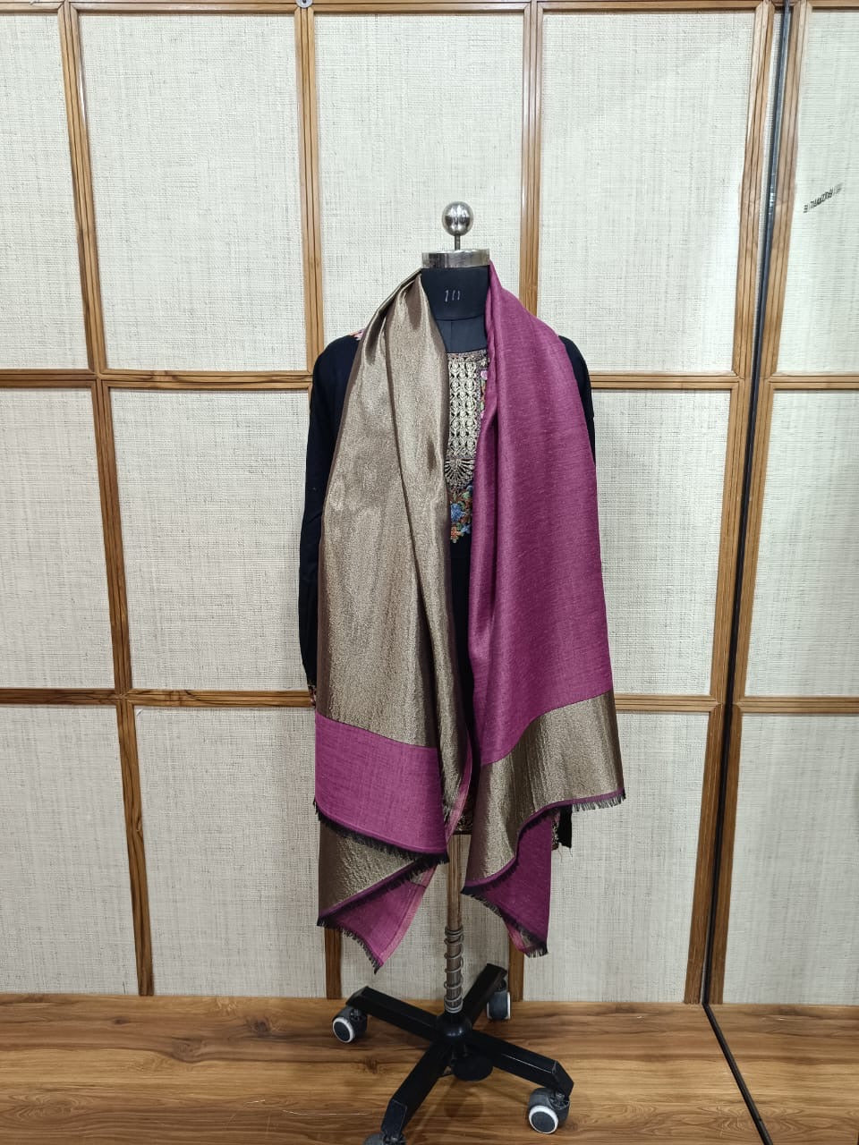 Premium Reversible Modal Wool Pink Color Stole with Zari Work for Festive Wear