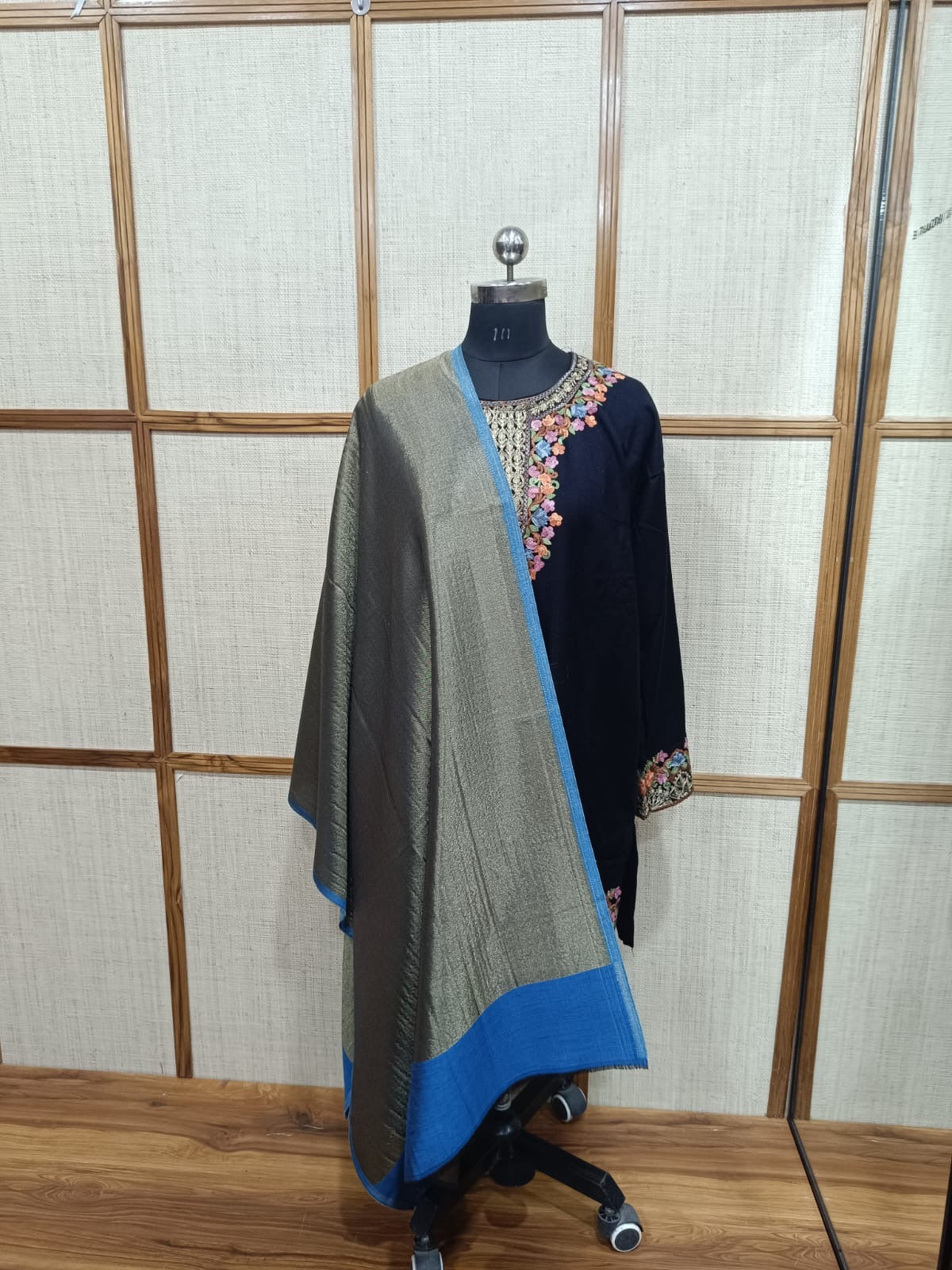 Zari Reversible Blue Modal Wool Stole with Moonlight for him