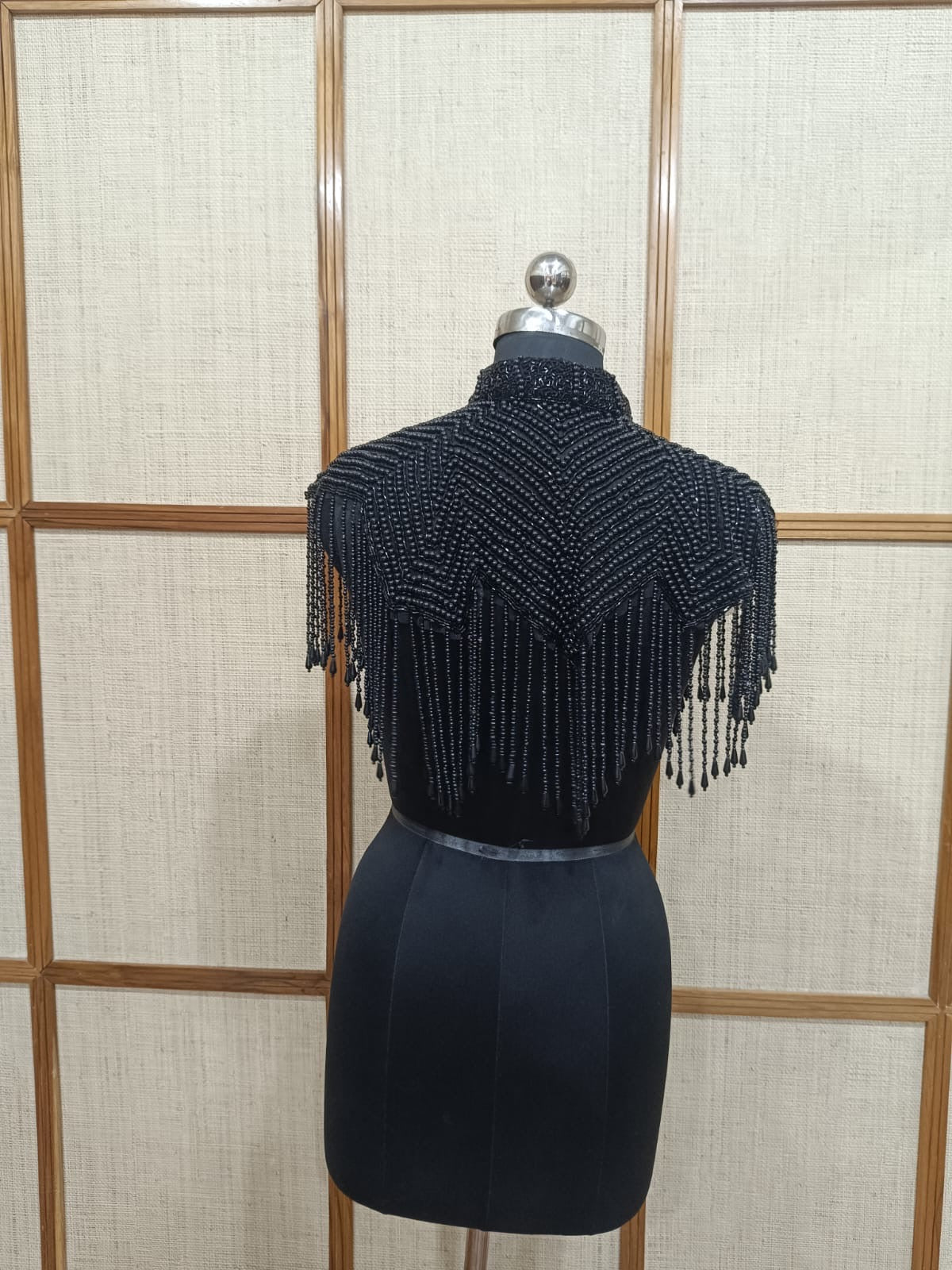 Black Short Pearl Cape for Women – Designer Pearl Blouse Style Cape for Wedding & Evening Wear | Pashloom™