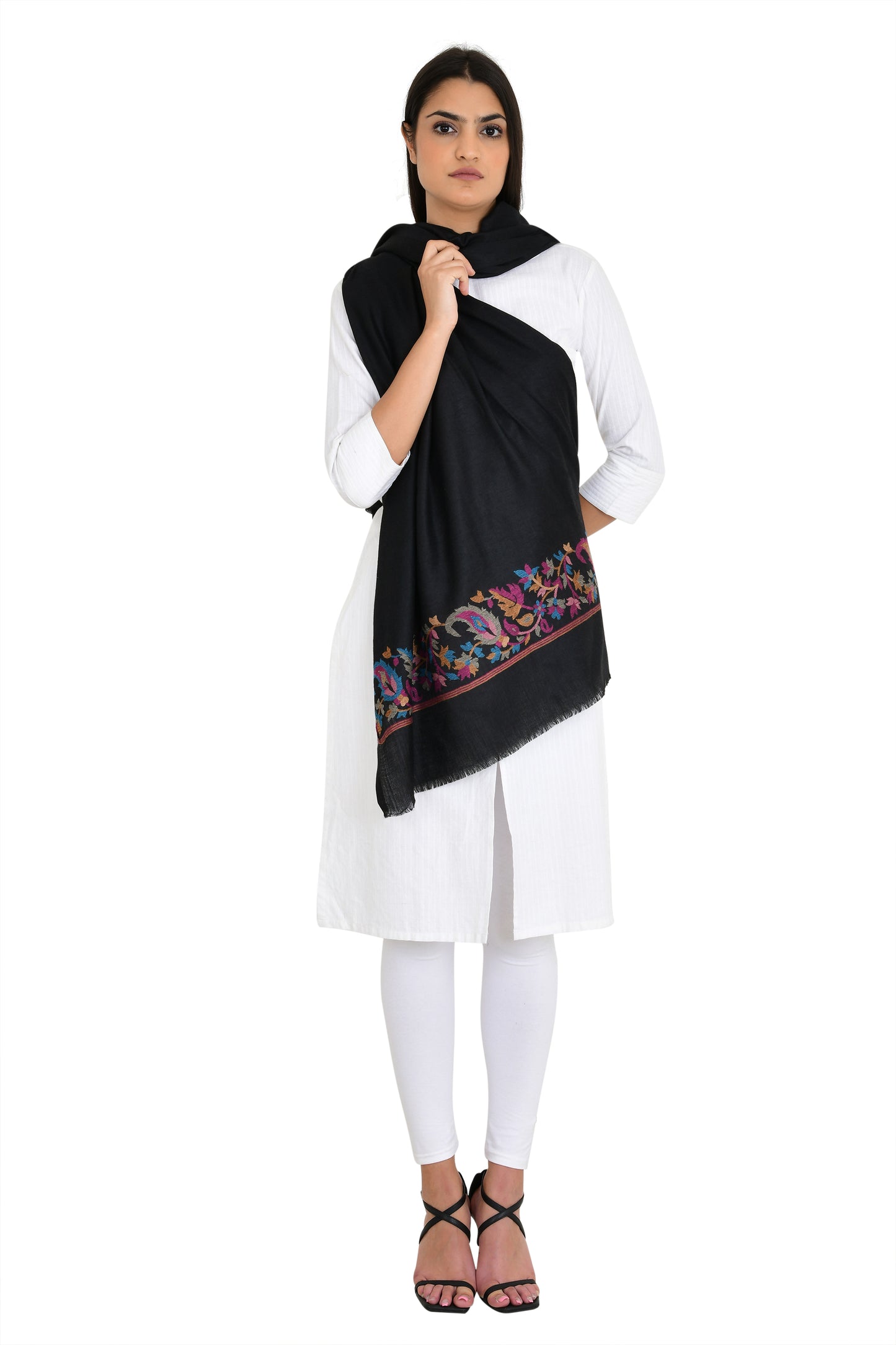 Minimalist Design Black Fine Wool Stole For Women