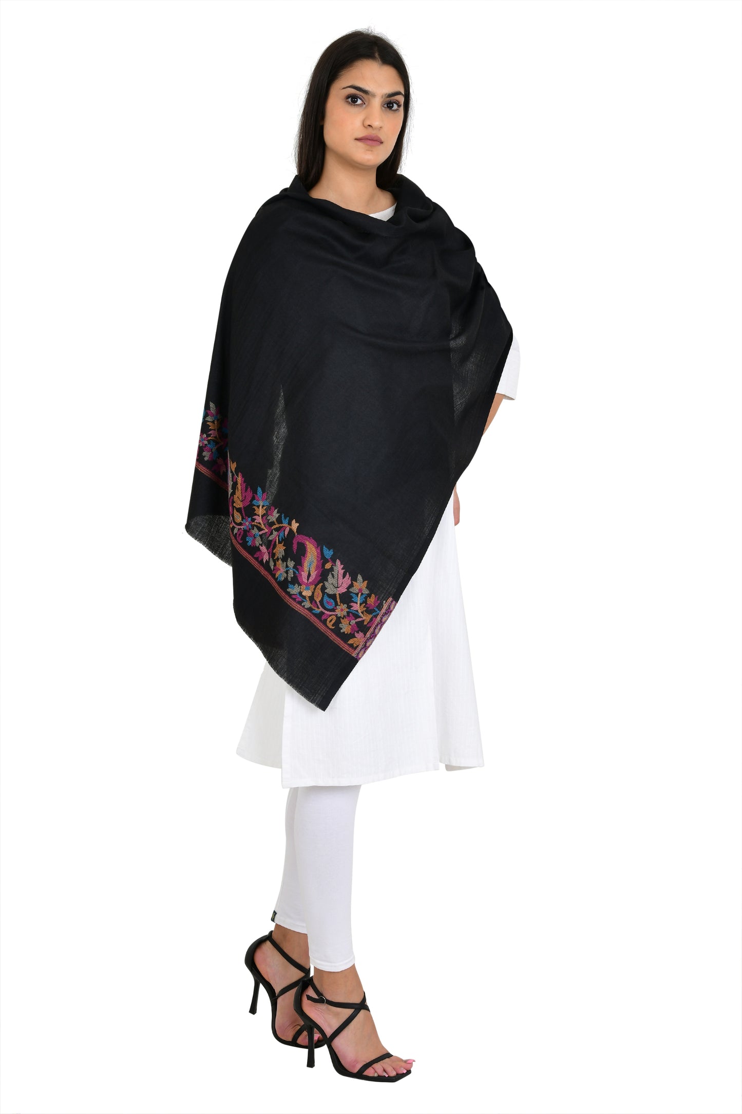 Minimalist Design Black Fine Wool Stole For Women