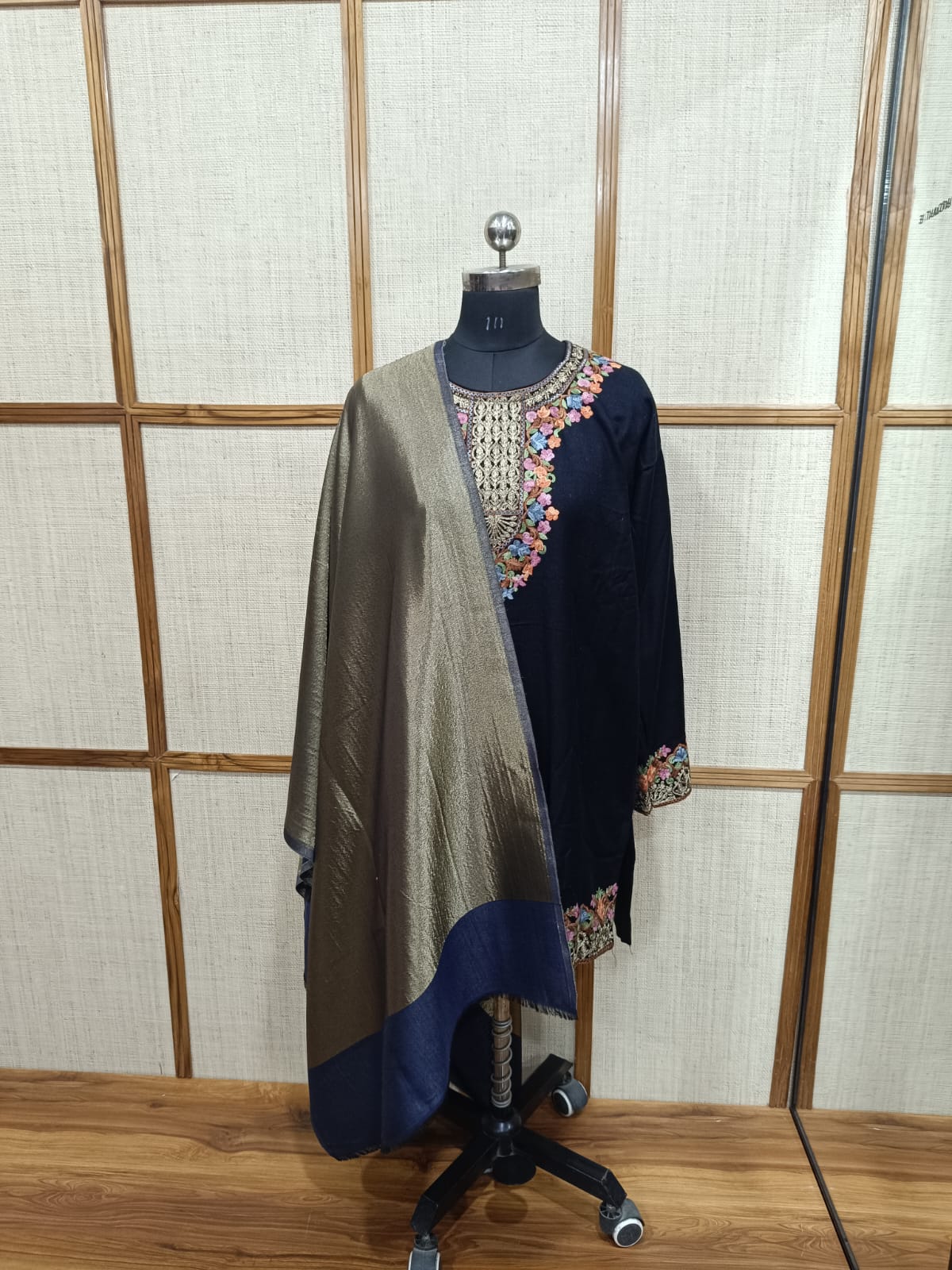 Pashloom gold, black modal stole for festive gifting, product image 1