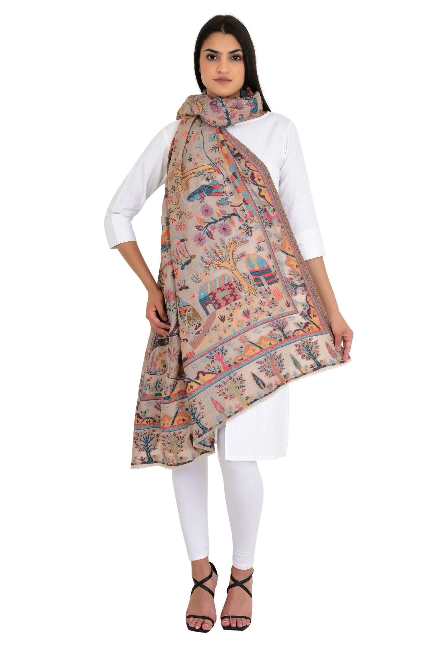 Heritage Design Pure Wool Shawl with Kashmiri Weaving
