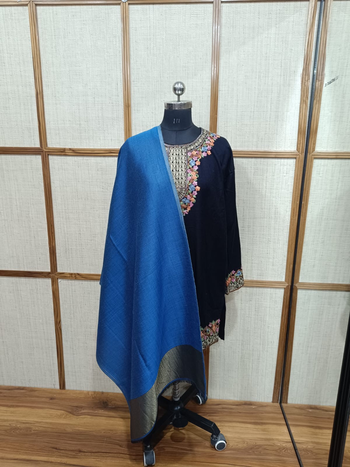 Pashloom gold, blue, black modal stole for festive gifting, product image 1