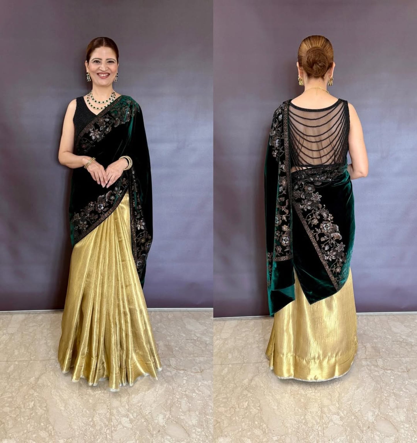 Bottle Green Velvet Stole - Elegant & Luxurious worn by Heena Gehani ji