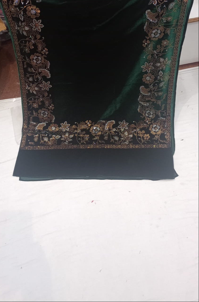 Bottle Green Velvet Stole - Elegant & Luxurious worn by Heena Gehani ji