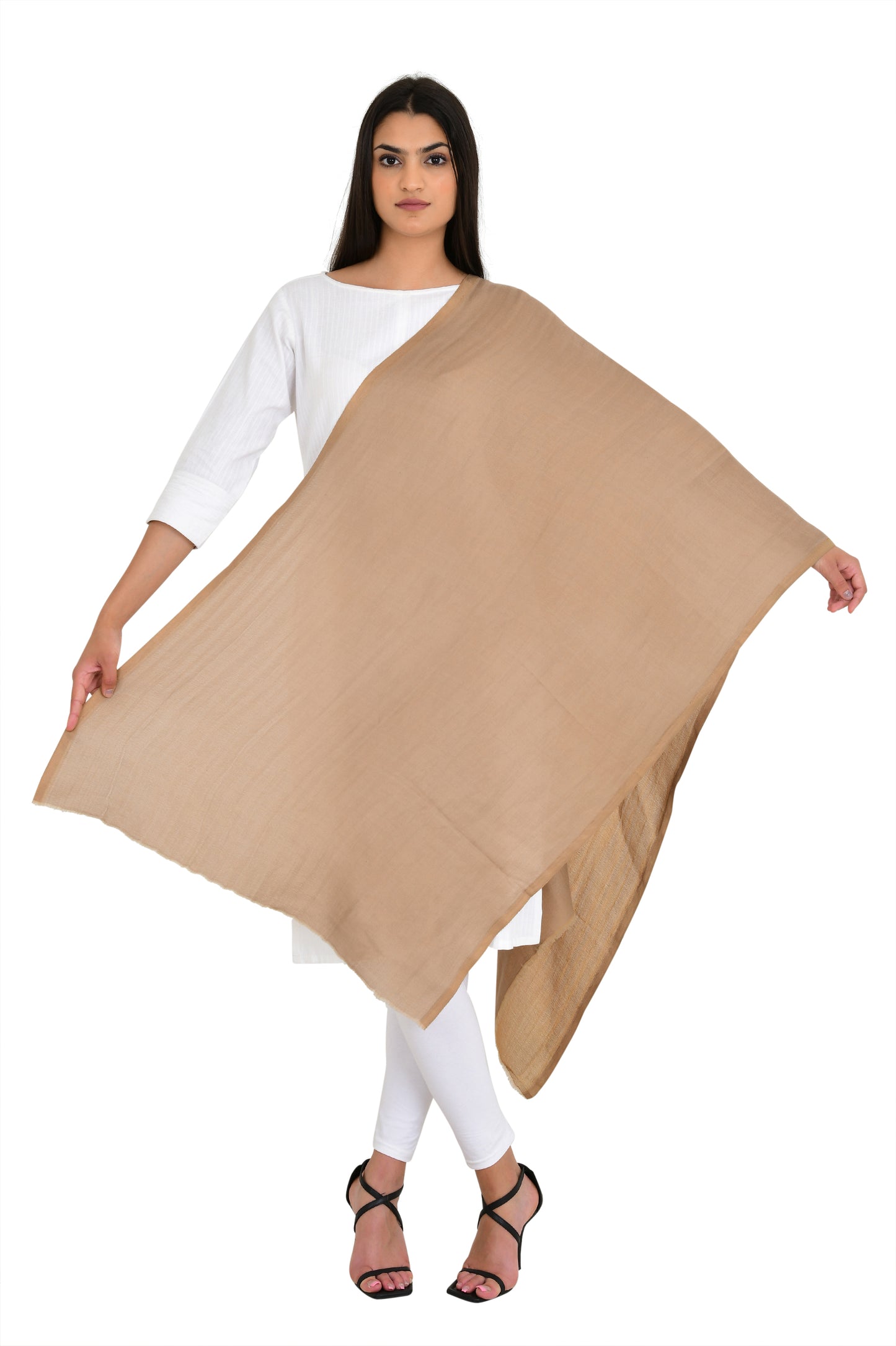 Pashloom beige 1, gold semi wool stole for premium gifting, product image 6