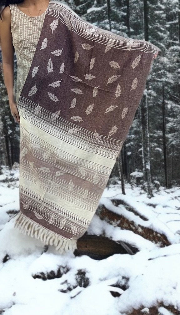 Brown and Cream Color Woolen Stole for Women and Men