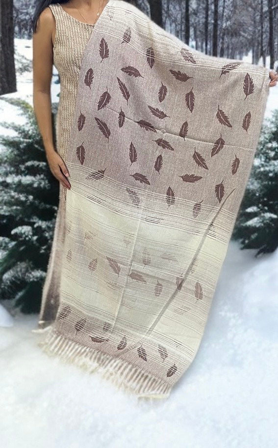 Brown and Cream Color Woolen Stole for Women and Men