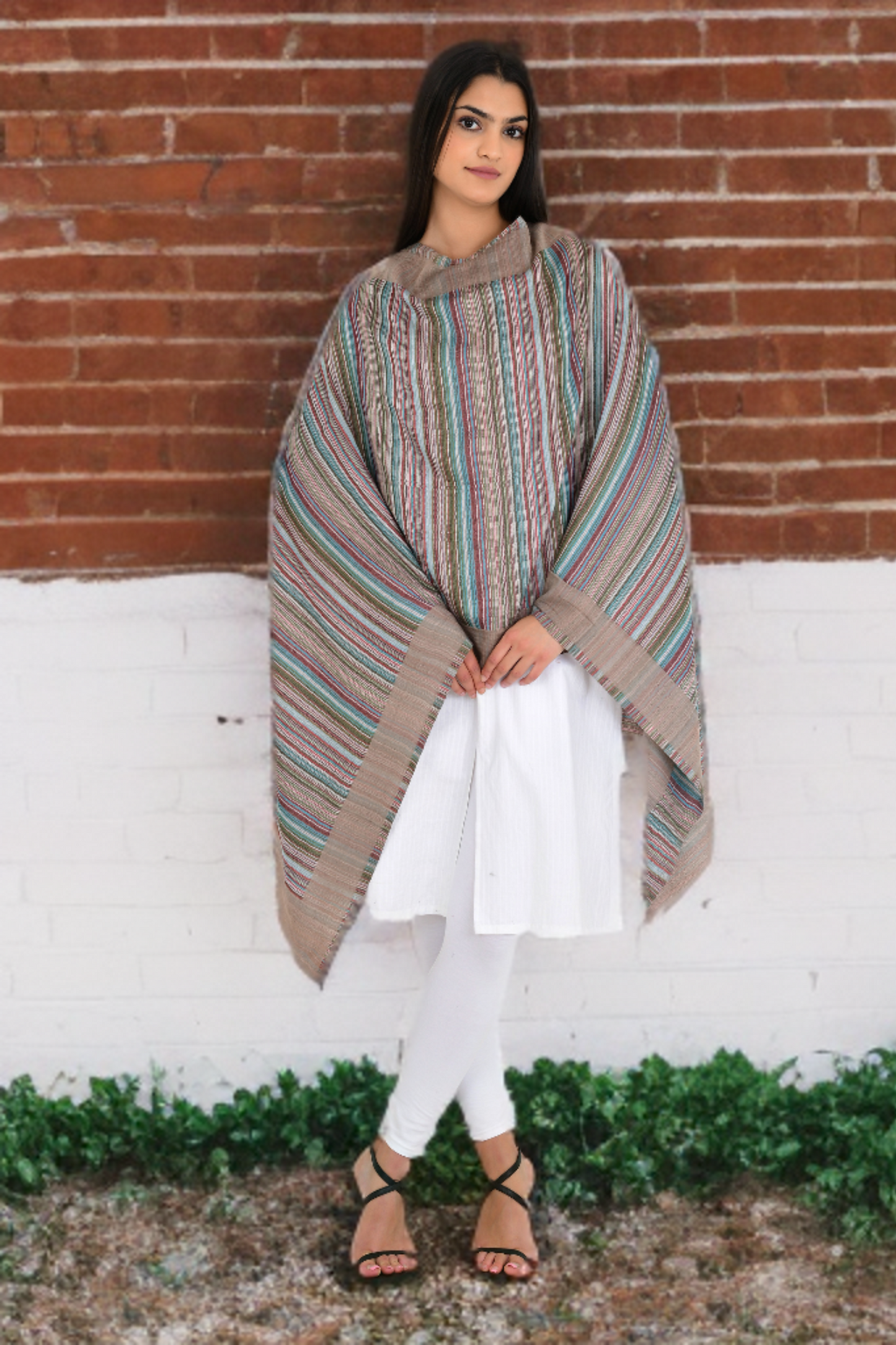 Oyster Brown Shade of Plain & Strips Reversible Fine Wool Stole