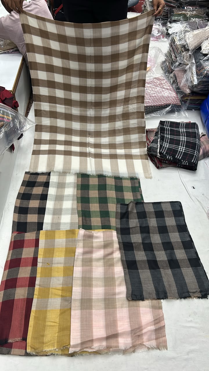 Pashloom™ Classic Check Fine Wool Unisex Stole – Soft Lightweight Wrap