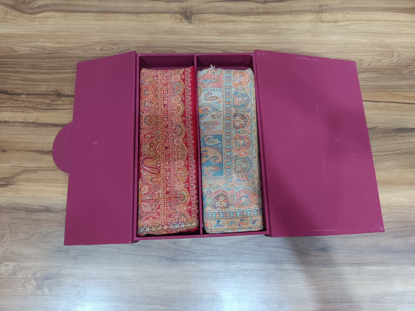 Pashloom red, beige 1 semi wool couple shawl set for wedding and festive gifting, product image 11