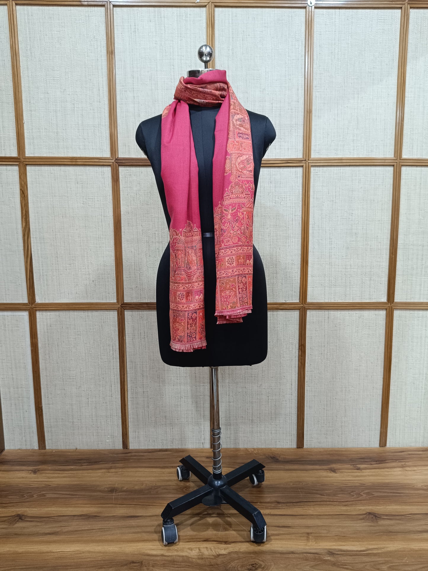 Pashloom red, hot pink, black, crimson red semi wool couple shawl set for wedding and festive gifting, product image 11