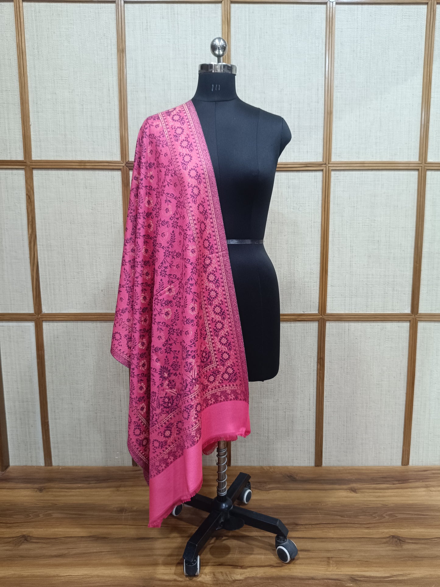 Pashloom hot pink, fuchsia pink, reddish pink, pink wool stole for wedding and festive gifting, product image 1