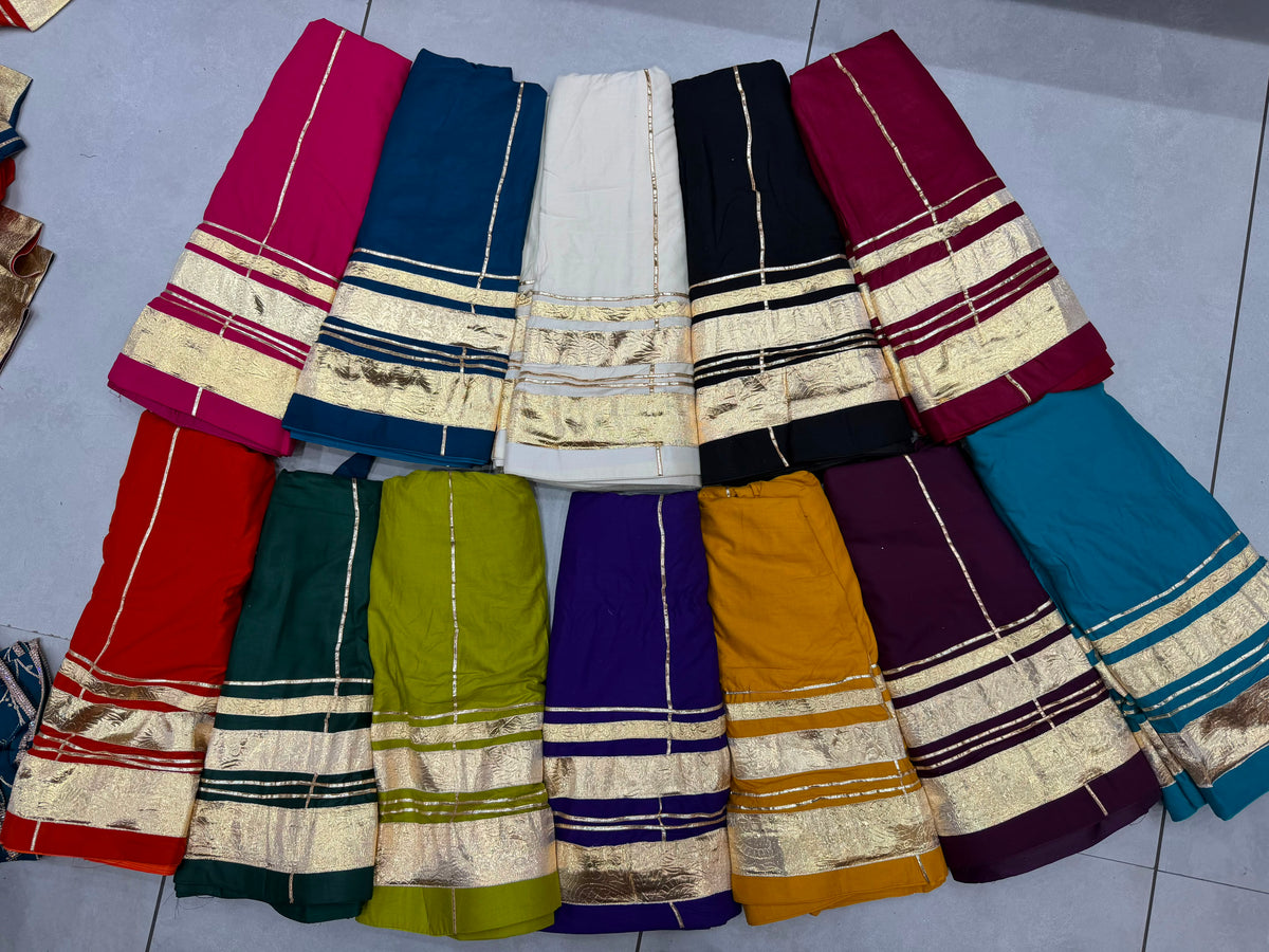 Pashloom Rayon Chaniya Choli Set with Elbow Sleeves Blouse – Dual Golden Strip Border | 8-Meter Gher for Navratri Garba