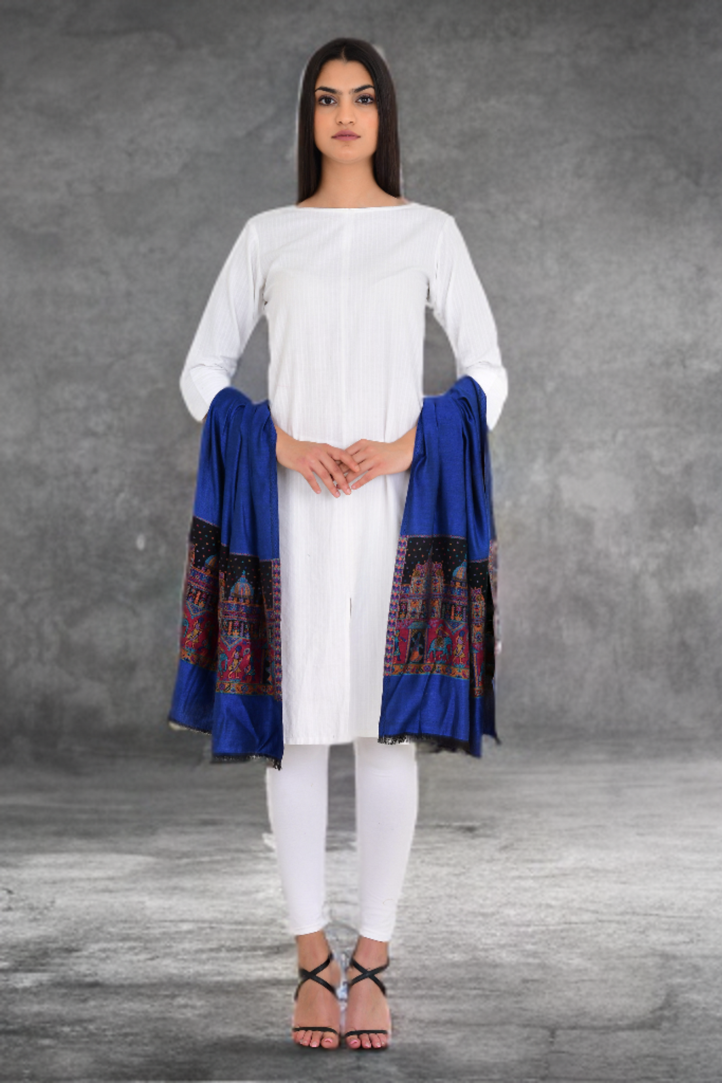 Royal Blue Stole with Fort Design Weaving on Borders