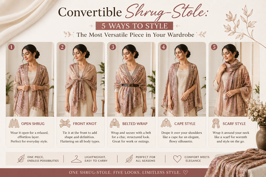 Convertible Shrug Cum Stole – 5 Ways to Style the Most Versatile Piece | Pashloom