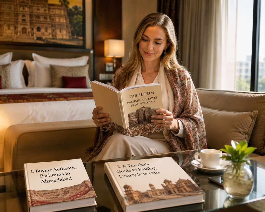  A Traveler is reading about Pashloom Pashmina Shawls in Ahmedabad