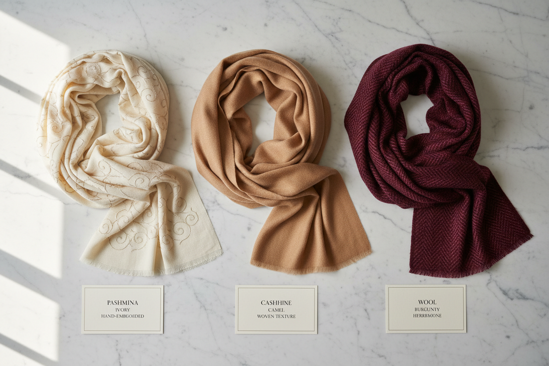 identify Pashmina vs cashmere vs wool shawl