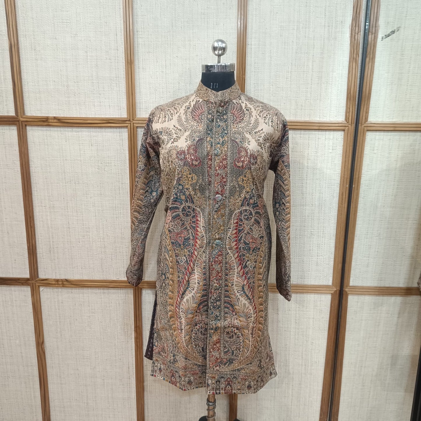 Pashloom green, checkered wool woolen apparel for wedding and festive gifting, product image 1