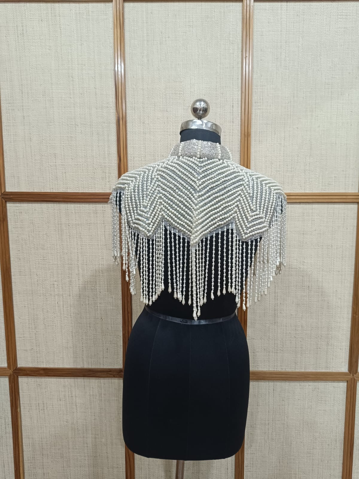 Pearl Blouse for Women – Short White Pearl Shrug Cape Poonchu for Party Wear | Pashloom™