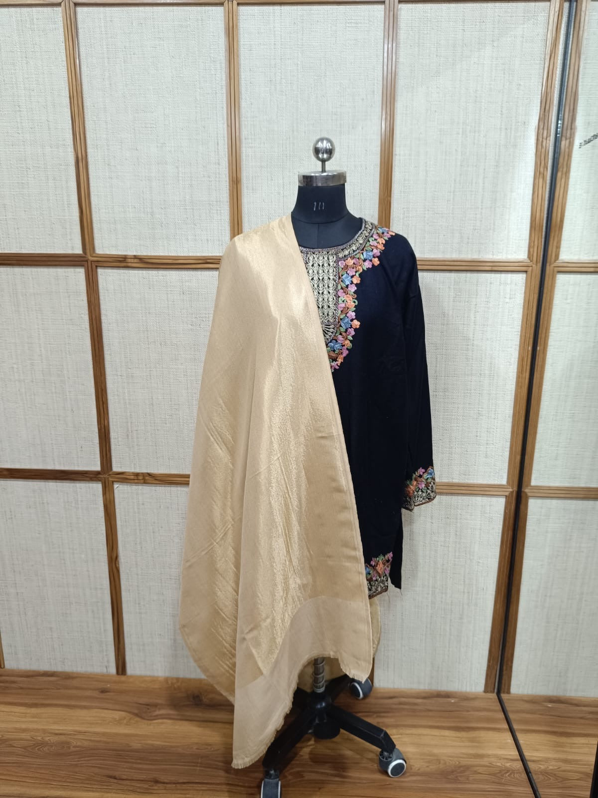 Zari Reversible Modal Wool Stole with Moonlight Gold Color