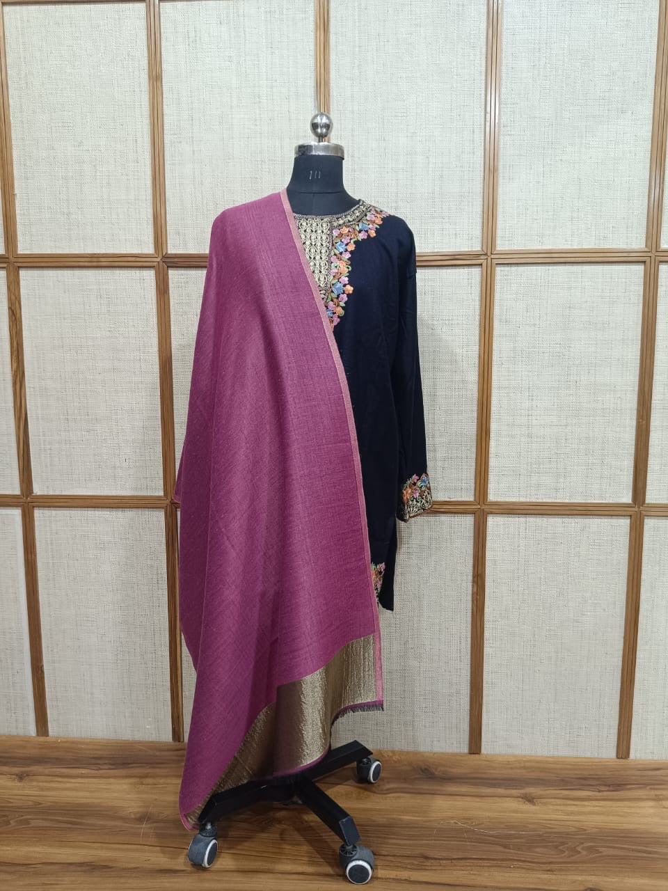 Premium Reversible Modal Wool Pink Color Stole with Zari Work for Festive Wear