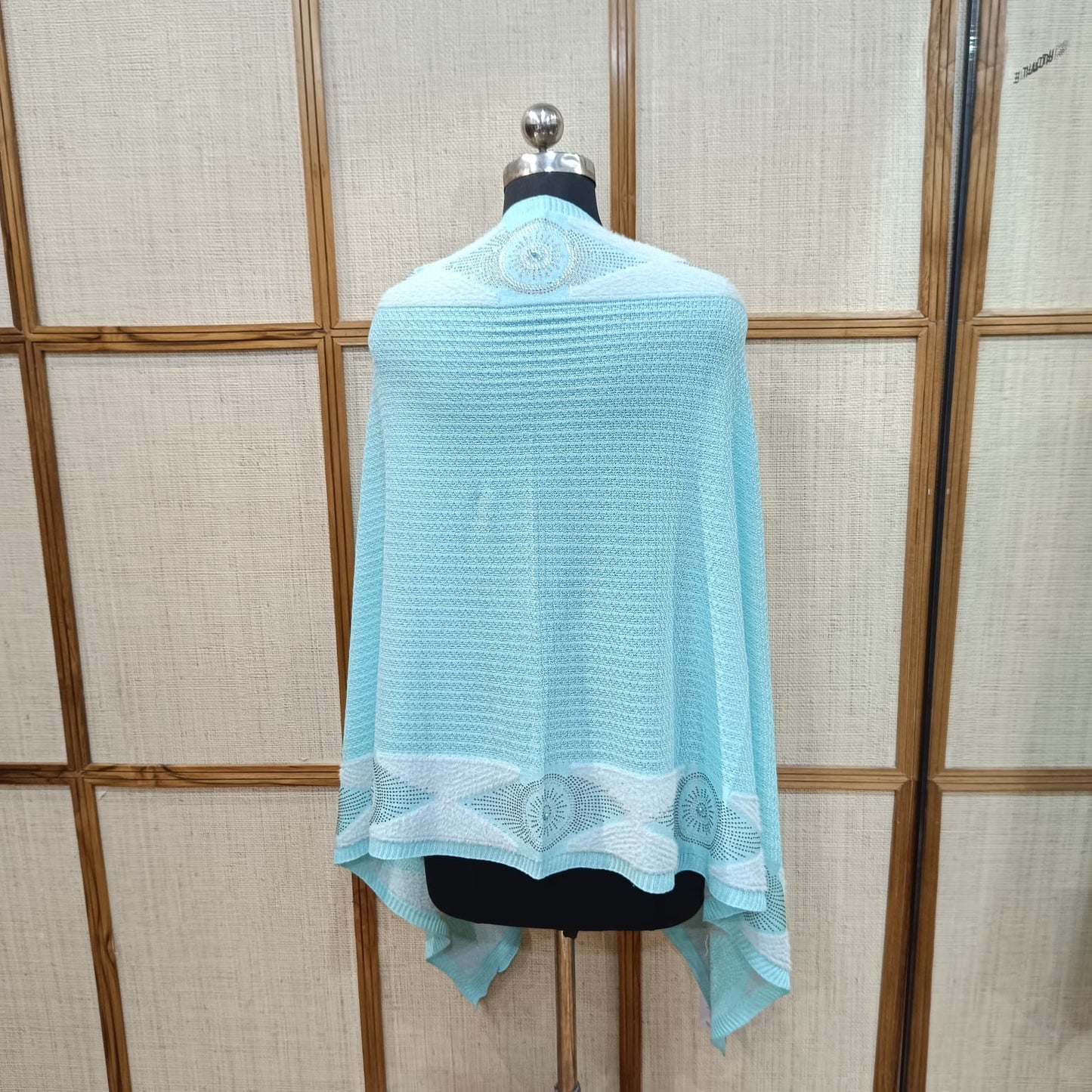 The Perfect Fit: Free Size Knitted Sea Blue Shrug cum Stole