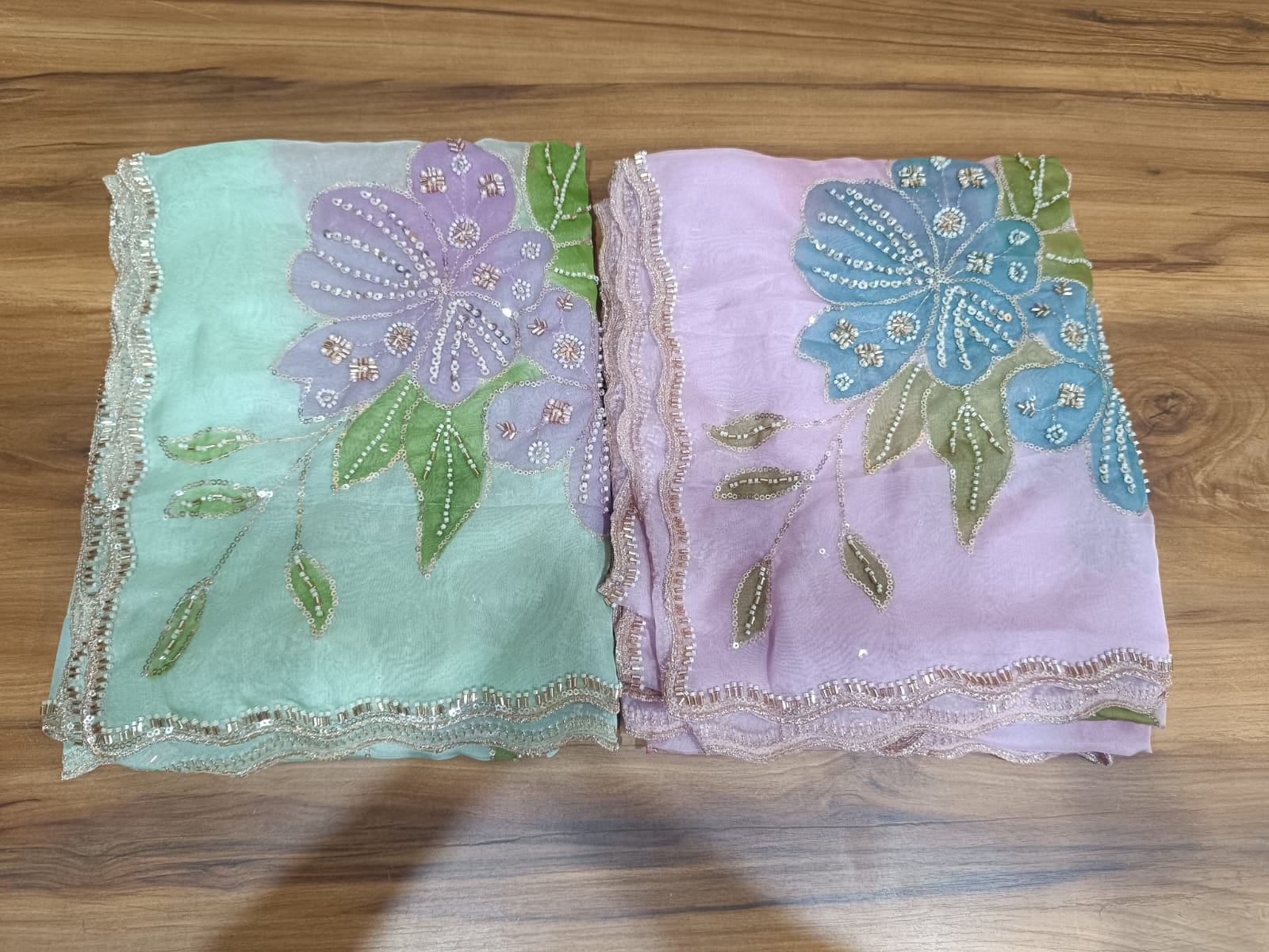 Pashloom baby pink, sea green jalembu, gold silk dupatta for wedding and festive gifting, product image 3
