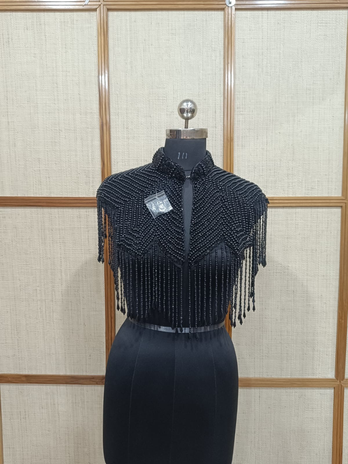 Black Short Pearl Cape for Women – Designer Pearl Blouse Style Cape for Wedding & Evening Wear | Pashloom™