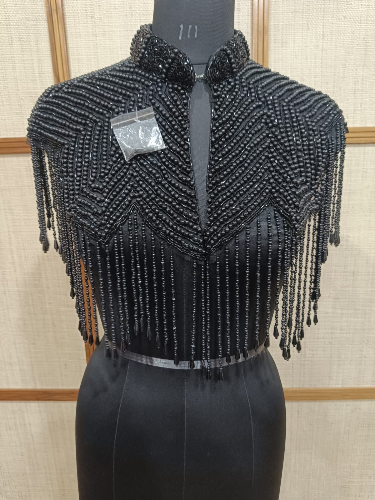 Black Short Pearl Cape for Women – Designer Pearl Blouse Style Cape for Wedding & Evening Wear | Pashloom™