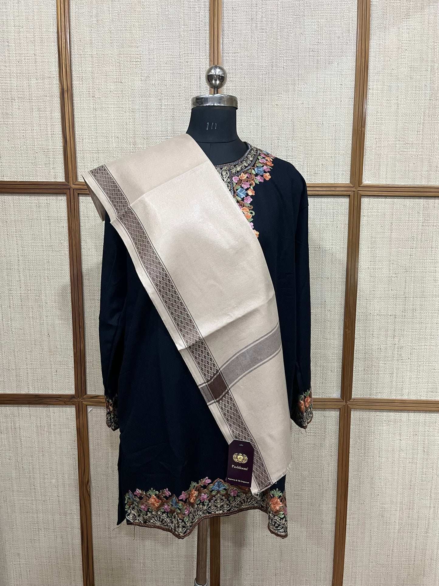 Pashloom beige, multicolor semi wool shawl for winter gifting, product image 2