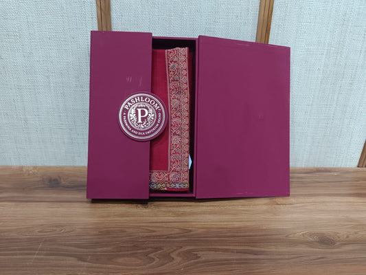 Pashloom hot pink, red semi wool couple stole set for wedding and festive gifting, product image 1