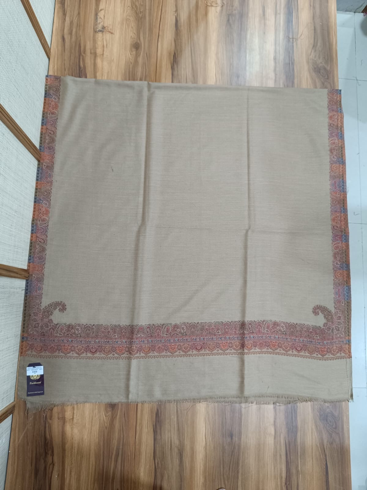 Pashloom red, beige 1, beige semi wool couple shawl set for wedding and festive gifting, product image 5