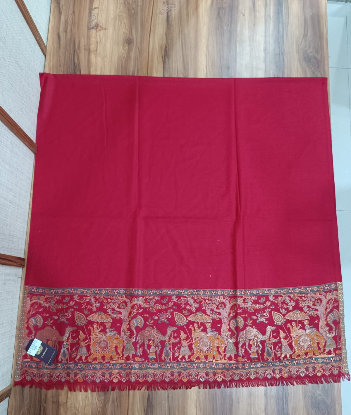 Pashloom red, beige 1, beige semi wool couple shawl set for wedding and festive gifting, product image 6