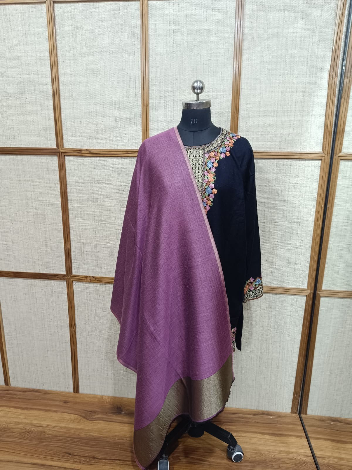 Zari Reversible Modal Wool Onion Pink Stole with Moonlight Gold Weaving