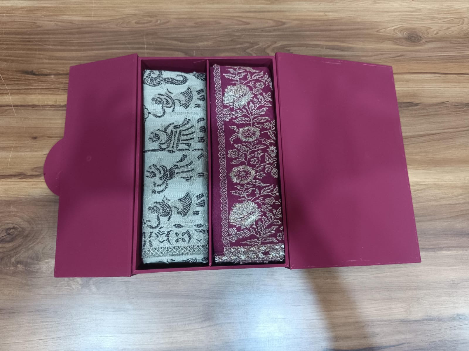 Pashloom hot pink, red, wine, grey semi wool couple stole set for wedding and festive gifting, product image 3