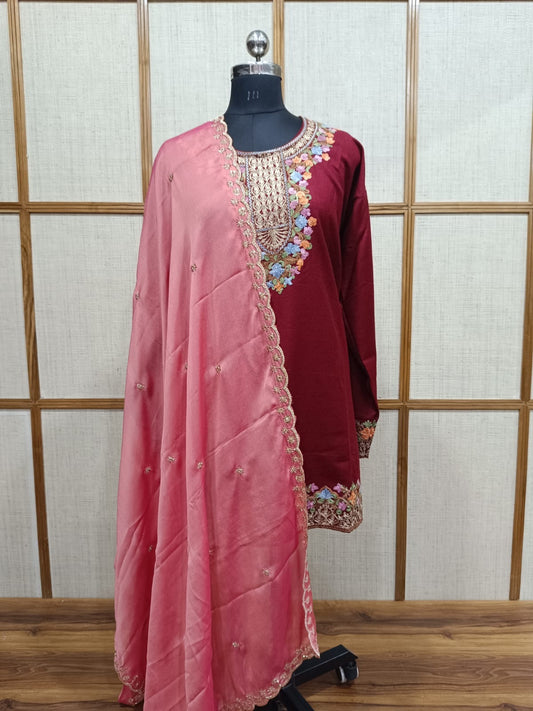 Pashloom baby pink, black, wine, peach silk dupatta for wedding and festive gifting, product image 2