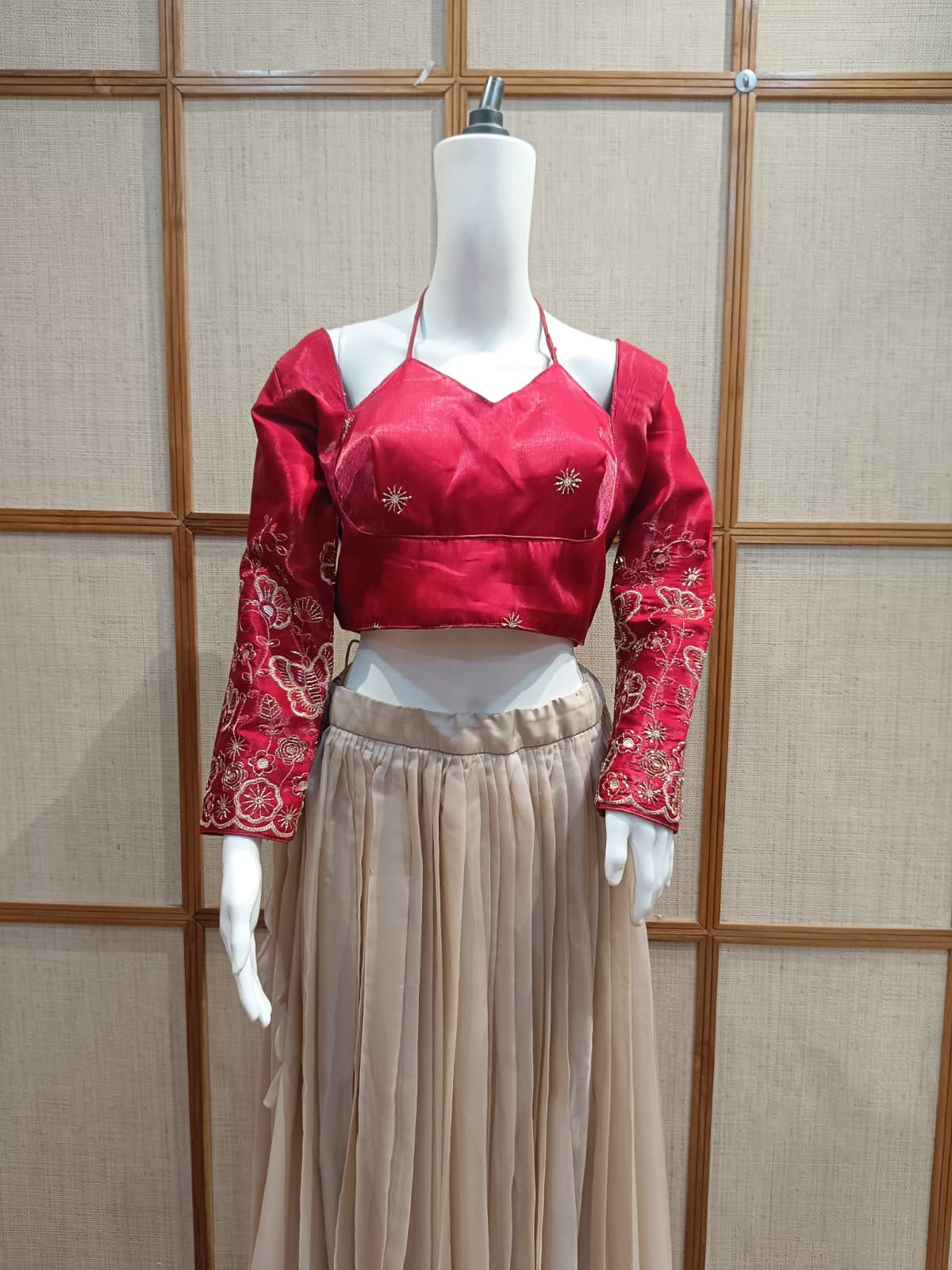 Pashloom beige 1, royal blue, peach, reddish pink cotton blouse for wedding and festive gifting, product image 2