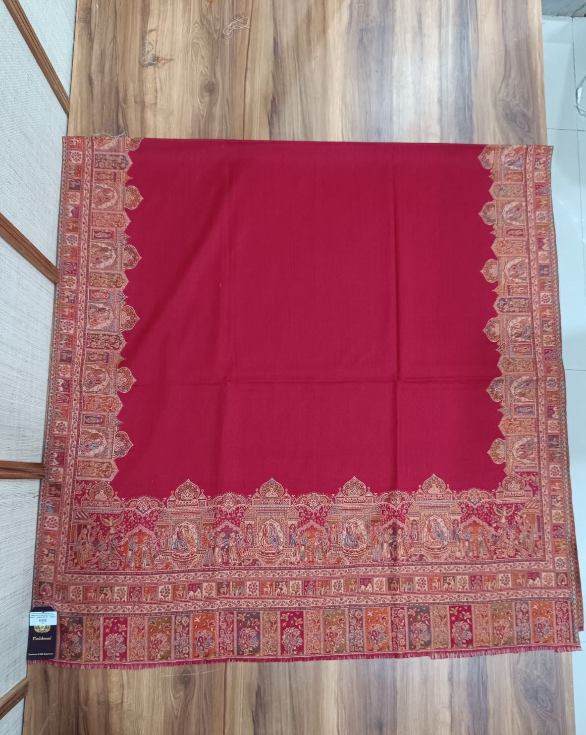 Pashloom baby pink, reddish pink, black, red semi wool couple shawl set for wedding and festive gifting, product image 6