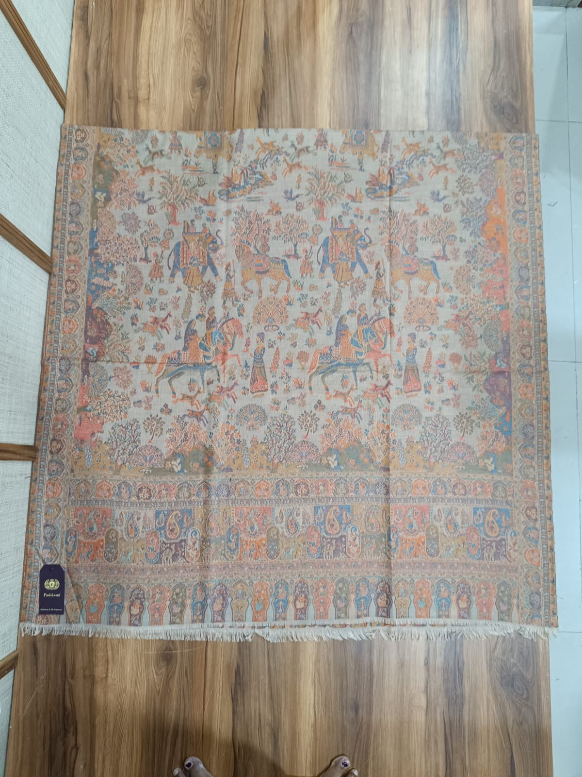 Pashloom red, beige 1 semi wool couple shawl set for wedding and festive gifting, product image 5