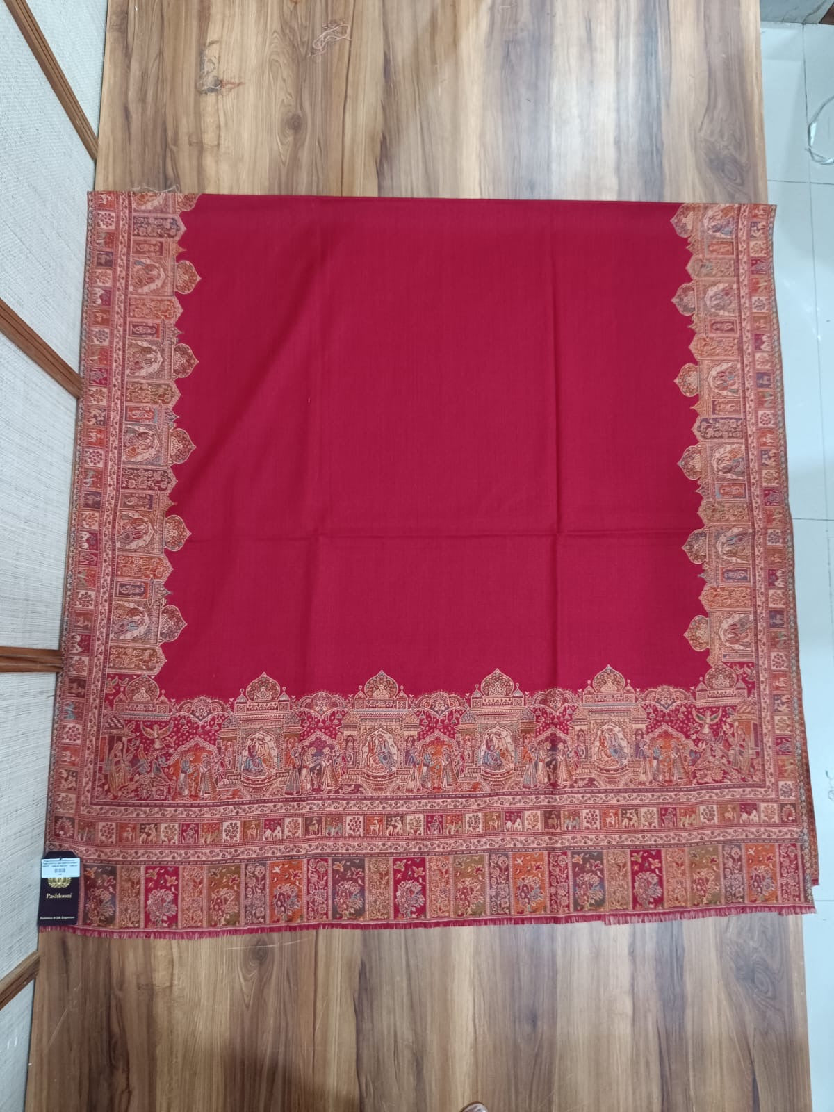 Pashloom red, beige 1 semi wool couple shawl set for wedding and festive gifting, product image 6