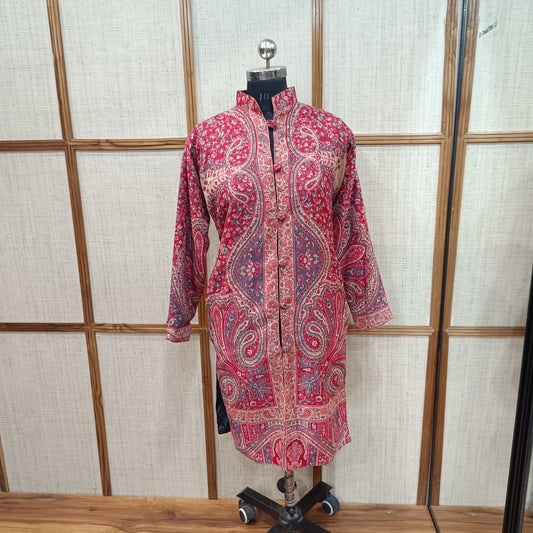 Kashmiri Kaani Wool Jacket for Women | Warm Winter Coat with Paisley Design