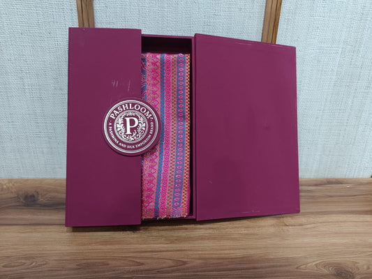 Pashloom hot pink, silver, white semi wool couple stole set for wedding and festive gifting, product image 1