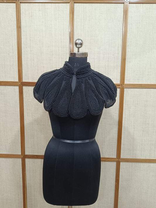 Black Short Pearl Cape for Women | Designer Pearl Ponchu cum Blouse  – Pashloom™