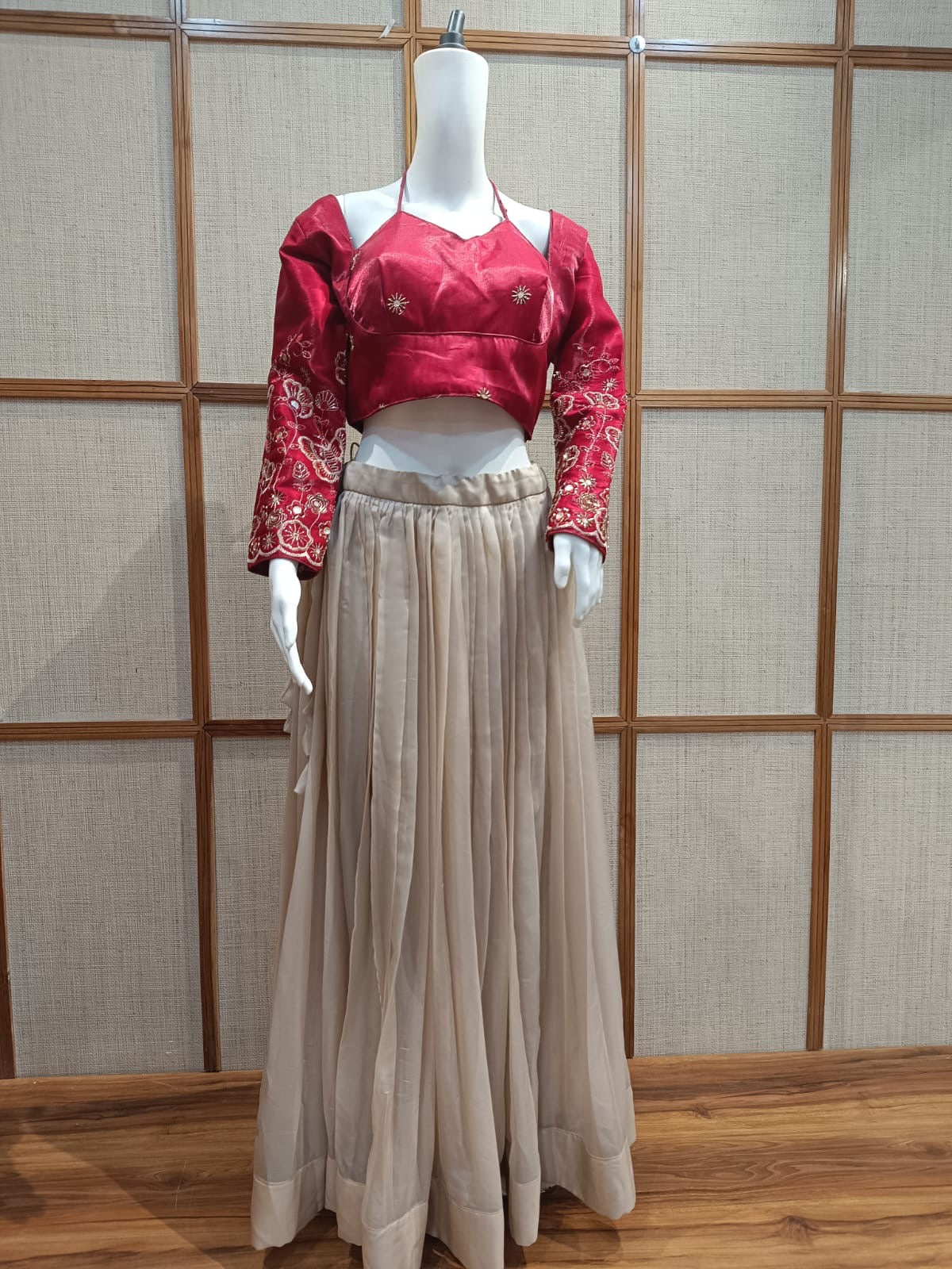 Pashloom beige 1, royal blue, peach, reddish pink cotton blouse for wedding and festive gifting, product image 1