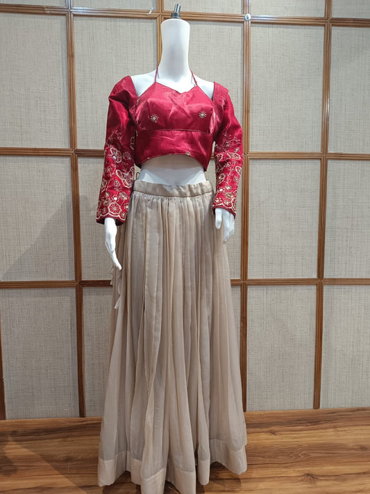 Pashloom beige 1, royal blue, peach, reddish pink cotton blouse for wedding and festive gifting, product image 1