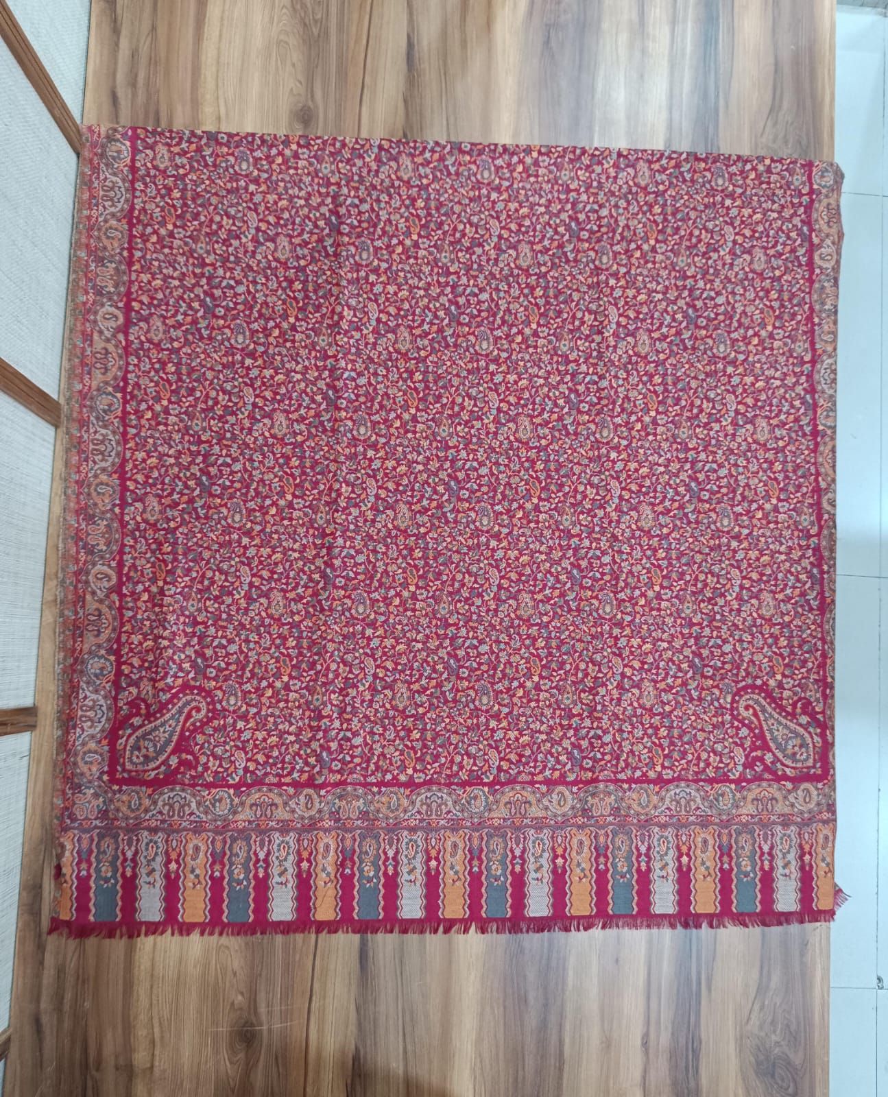 Pashloom red, black, cream semi wool couple shawl set for wedding and festive gifting, product image 3