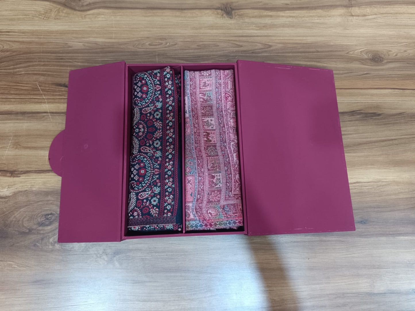 Pashloom hot pink, black, peach, baby pink semi wool couple stole set for wedding and festive gifting, product image 3
